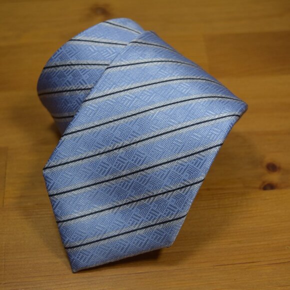 $450 Brioni Baby Blue White Regimental Geometric Silk Tie Handmade in Italy - Picture 9 of 16